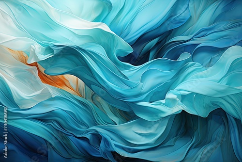 Abstract marine waves in watercolor. Flowing hues, like an ocean dance. Gentle ripples and curves on paper. Colors blend, creating a tranquil sea