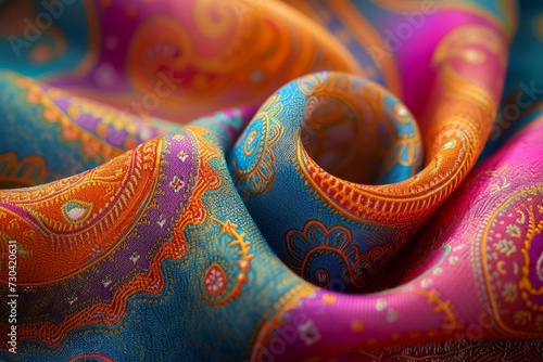 colorful fabric in blue and pink with floral motive, Indian style, traditional local gift for tourists. Generative AI