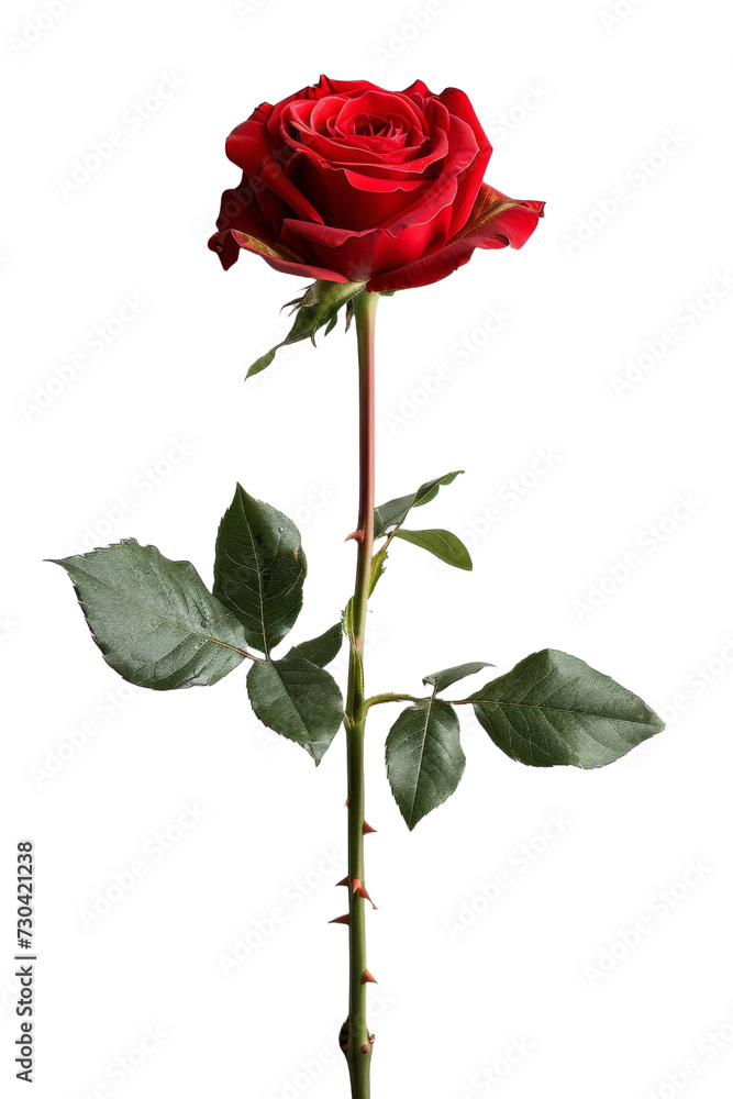 Rose with Red Stem Isolated transparent background. PNG Format.