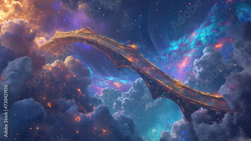Majestic dragon soaring through vibrant celestial dreamscape. Fantasy and imagination. photo