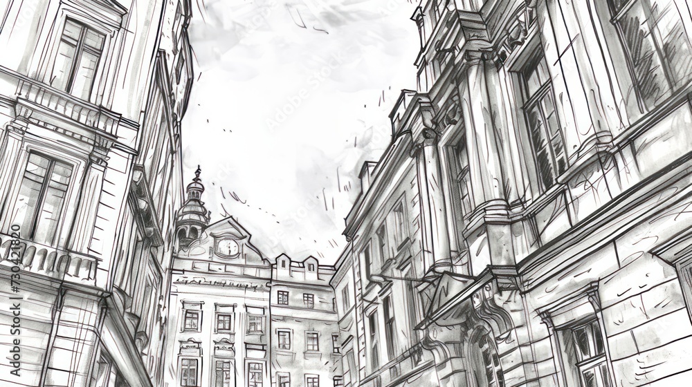 Obraz premium An artistic sketch of a city building, capturing the essence of architectural design through detailed lines and creative perspective