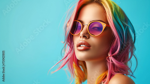 modern latin woman with sunglasses and multicolor hair
