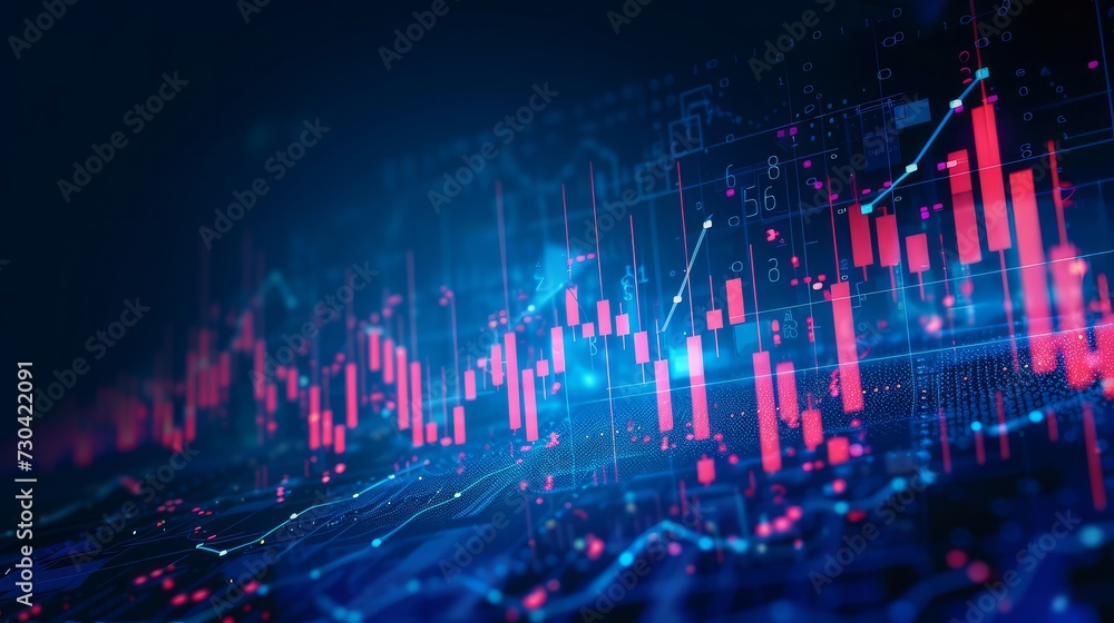 A business candlestick graph chart showcasing the bullish points in stock market investment trading, highlighting optimism in financial growth A business candlestick graph chart showcasing the bullish points in stock market investment trading, highlighting optimism in financial growth