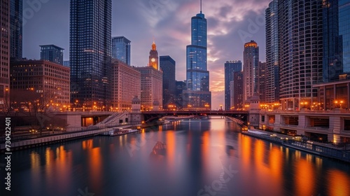 A captivating view of Chicago  with its iconic skyline and bustling city streets  embodying the spirit of urban American life