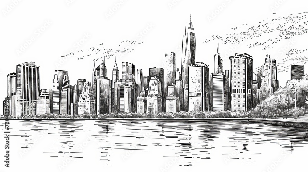 Fototapeta premium hand-drawn vector illustration of a cityscape, capturing the essence of urban life with artistic flair and detail