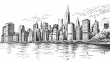 hand-drawn vector illustration of a cityscape, capturing the essence of urban life with artistic flair and detail