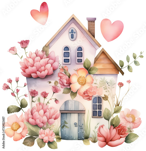 Spring house with flowers photo