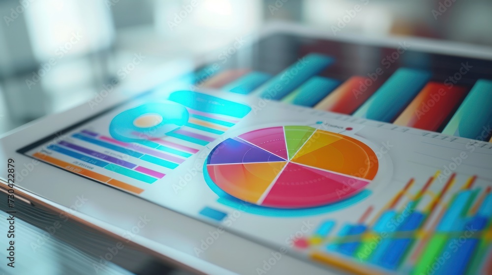 Diagram analysis with many colorful charts on a tablet computer Diagram analysis with many colorful charts on a tablet computer