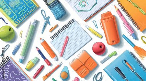 Colorful school supplies, vector illustration