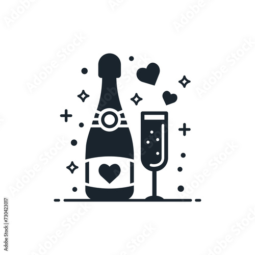 Champagne glass and bottle symbol. Valentine's day and drink. Vector illustration	
