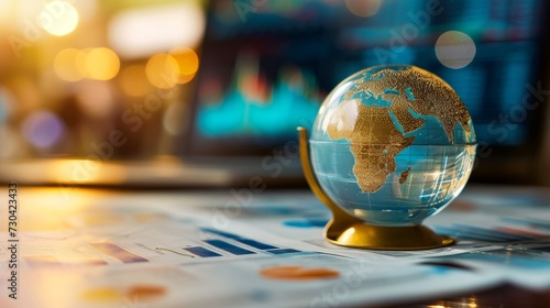 detailed image showcasing a globe resting on a financial report