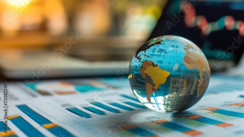 detailed image showcasing a globe resting on a financial report