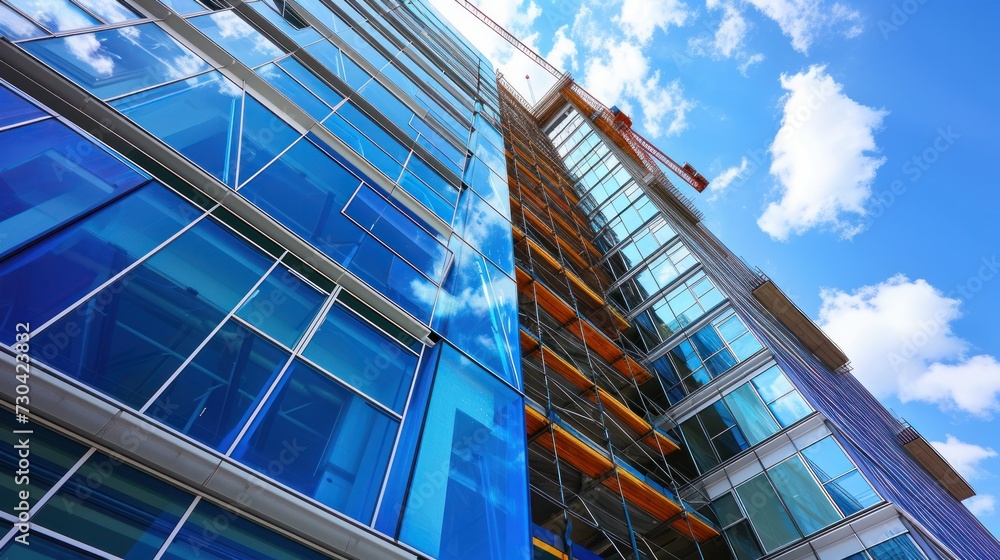 Obraz premium A striking low angle view capturing the juxtaposition of a modern office building