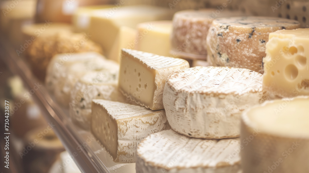 Brie cheese on a shelf at a farmers market Brie cheese on a shelf at a farmers market