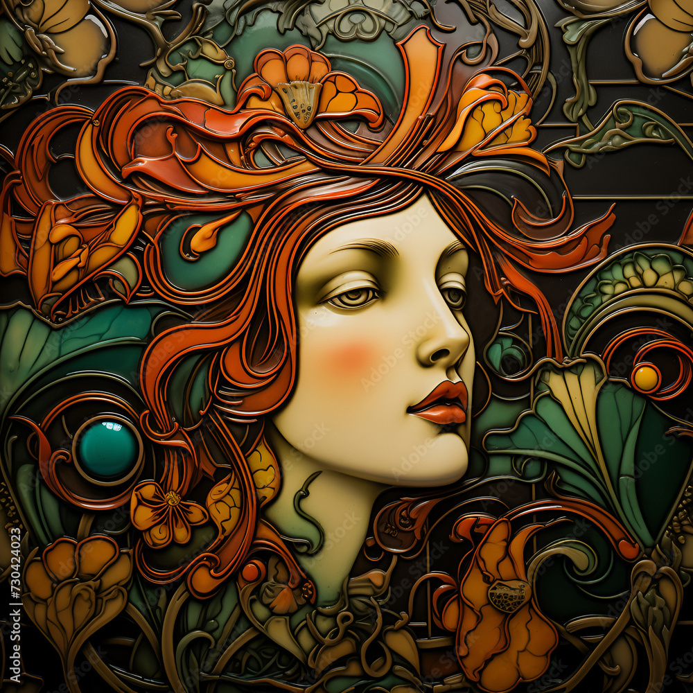 intricate, mythology nouveau design of pretty woman intricate, mythology nouveau design of pretty woman
