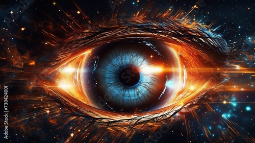Abstract image of a blue human eye as an exploding star in deep outer space © Маргарита Вайс