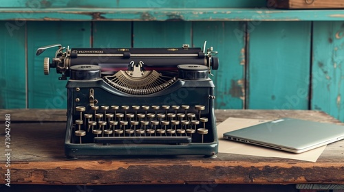 A thought-provoking image juxtaposing an old typewriter with a modern laptop on a table