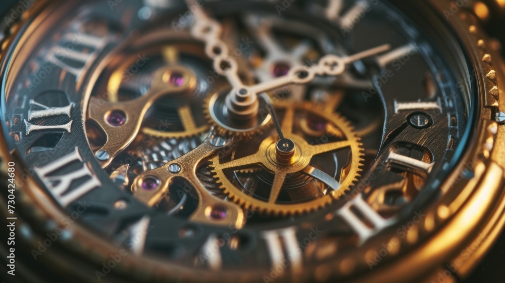 A captivating close-up of a pocket watch face, ingeniously featuring a startup concept