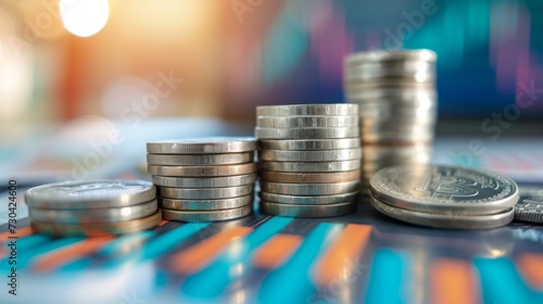 An illustrative image showing a stack of silver coins against the backdrop of a trading chart