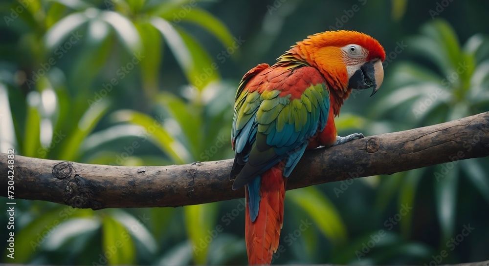 A view of the parrot sitting on a tree branch