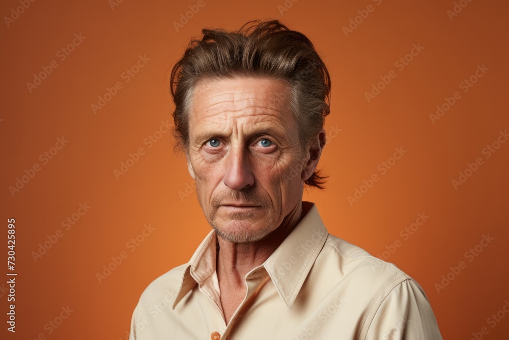 Portrait of a senior man with funny facial expression on orange background Portrait of a senior man with funny facial expression on orange background