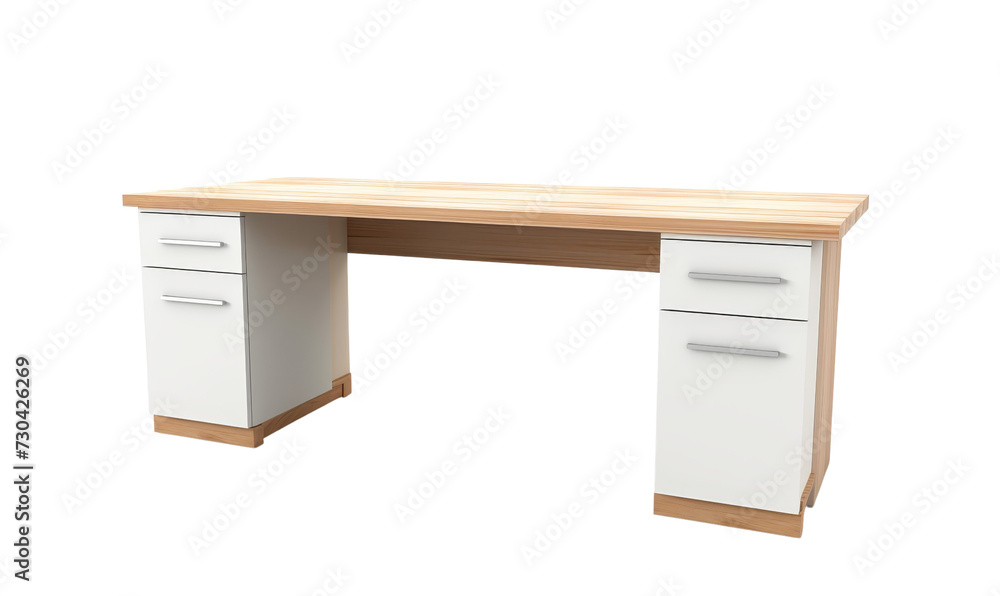 Simple white office desk with wooden features. Transparent background Simple white office desk with wooden features. Transparent background