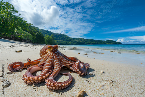 Octopus on Pristine Tropical Beach Shore © Melipo-Art