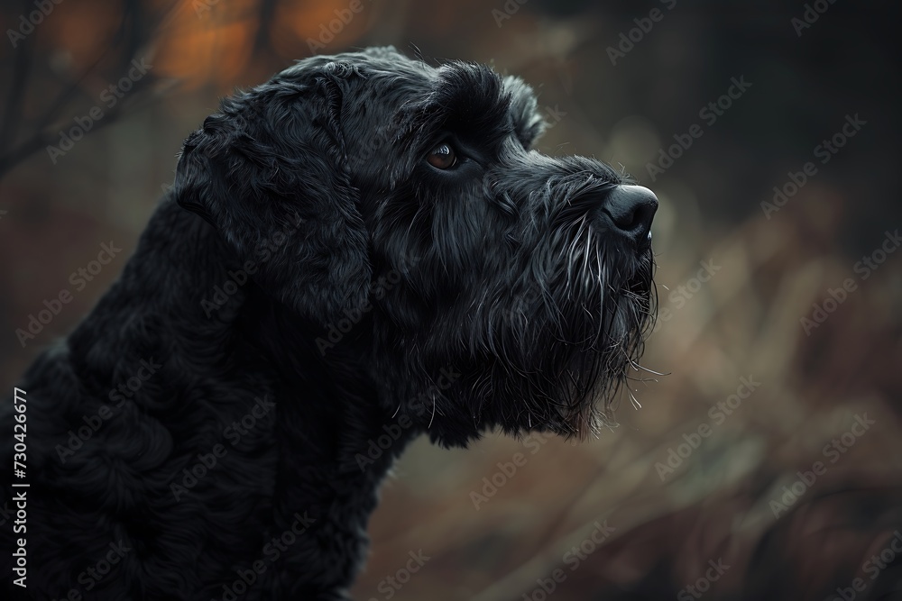 Black Russian Terrier dog with his mouth open, in the style of studio portrait Black Russian Terrier dog with his mouth open, in the style of studio portrait