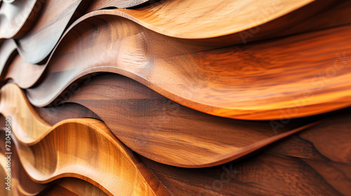 Wood cladding. Carpentry wall surface structure design, glossy finish.