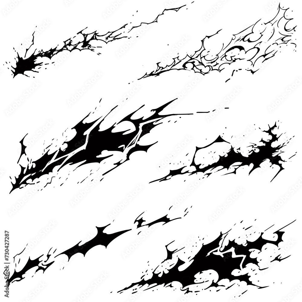 Obraz premium set of drawing line art comic manga effect lightning power thunder, isolate with white background generate AI