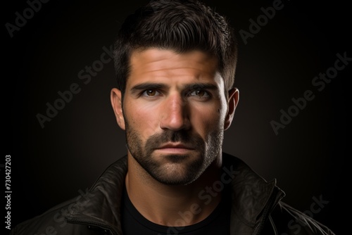 Portrait of a handsome young man with beard and mustache on black background