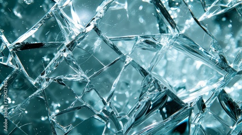 Broken glass texture with sharp edges and reflections background