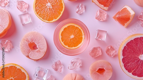 Circles of amber and rangpur citrus slices on a pink background, resembling vibrant organicall