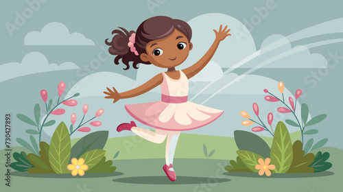 Young Girl Dancing in a Flowery Meadow During Springtime