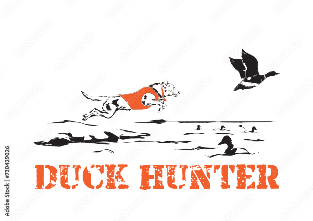 Obraz premium dog hunting ducks on the lake
