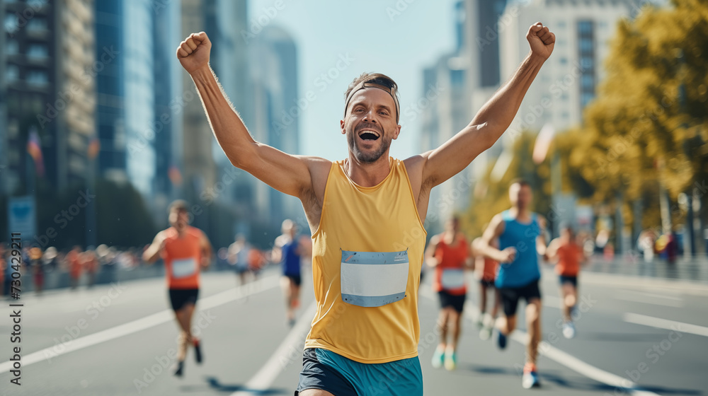 Man winning the marathon symbolizing success and reaching your dream