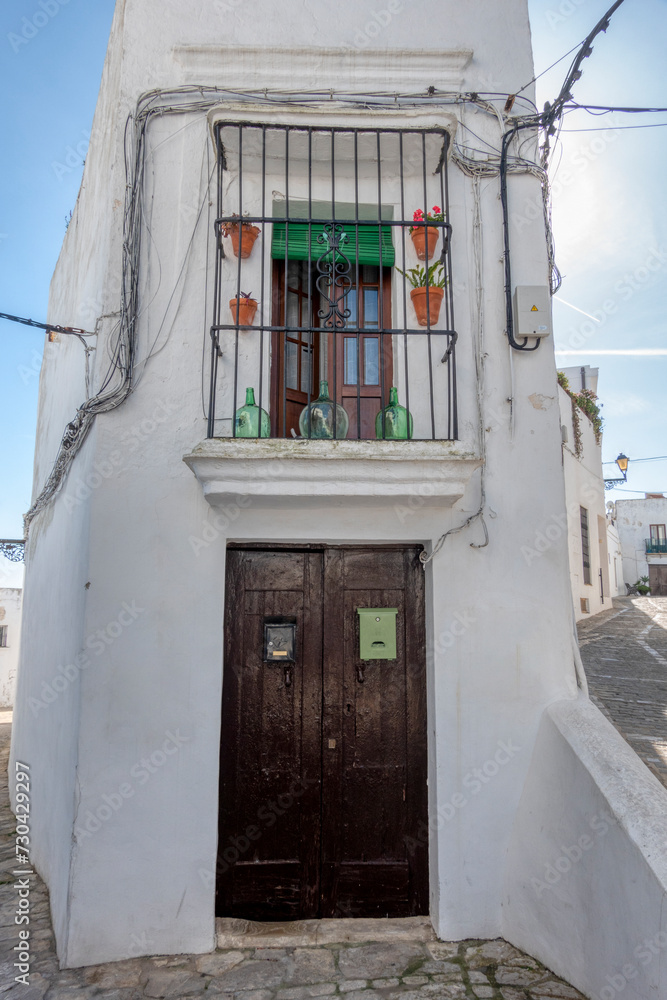 Obraz premium Architectural detail. Facade of a traditional house in the town of Vejer de la Frontera, Spain