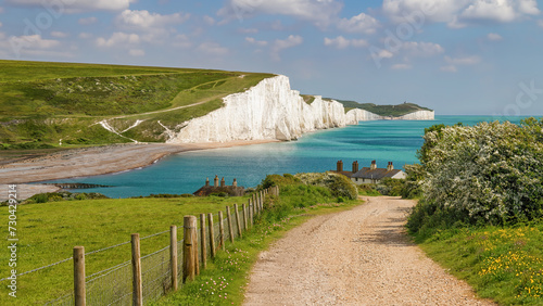 A view of the White cliffs of in Dover, England.