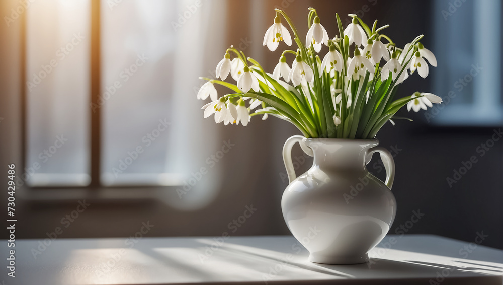 Vase with snowdrops in the room delicate Vase with snowdrops in the room delicate
