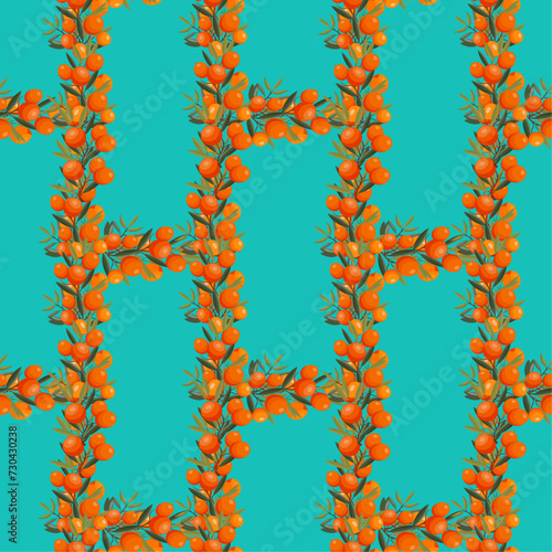 Vector Seamless background, sea buckthorn berries and berries natural design