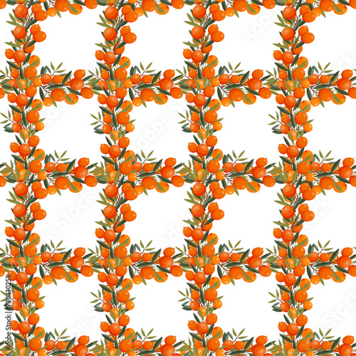 Vector Seamless background, sea buckthorn berries and berries natural design