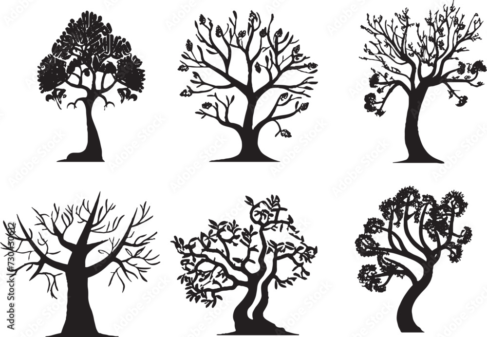 Set Trees. Hand drawn vector illustration Set Trees. Hand drawn vector illustration