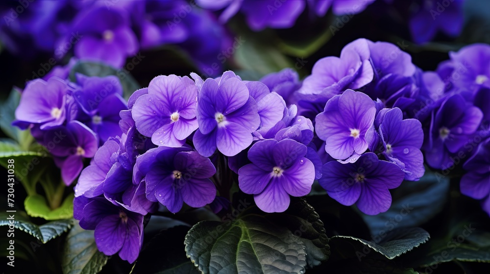A Bunch of Purple Flowers With Green Leaves A Bunch of Purple Flowers With Green Leaves