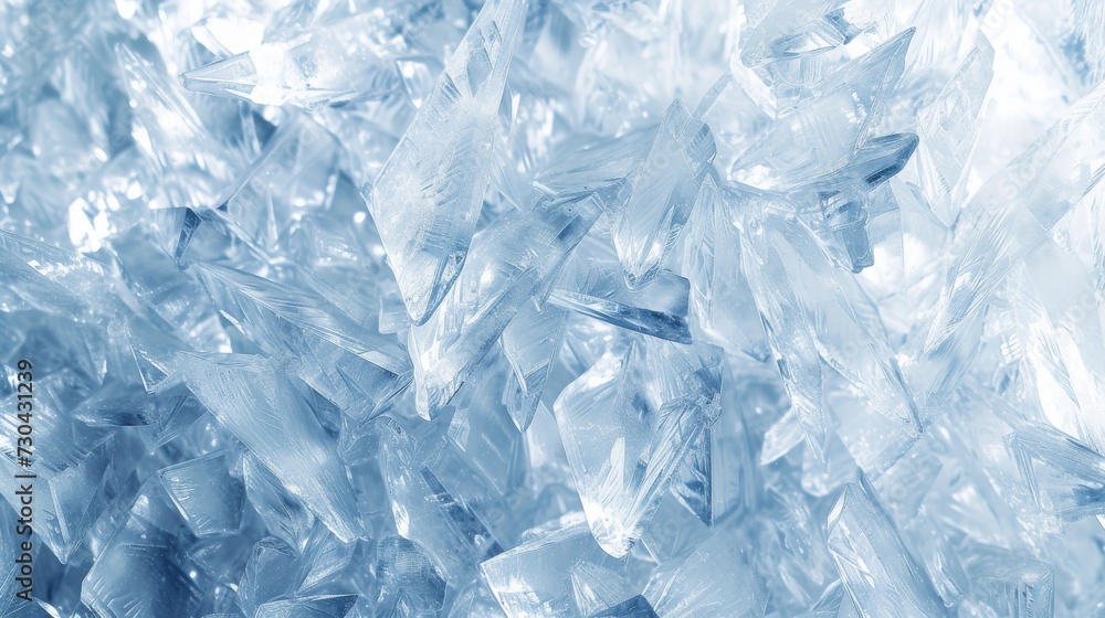 Crystalline ice texture with sharp edges and reflections background