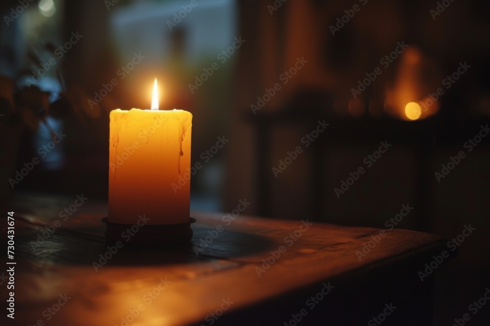 Flickering candlelight casting warm shadows in a cozy, dimly lit room.