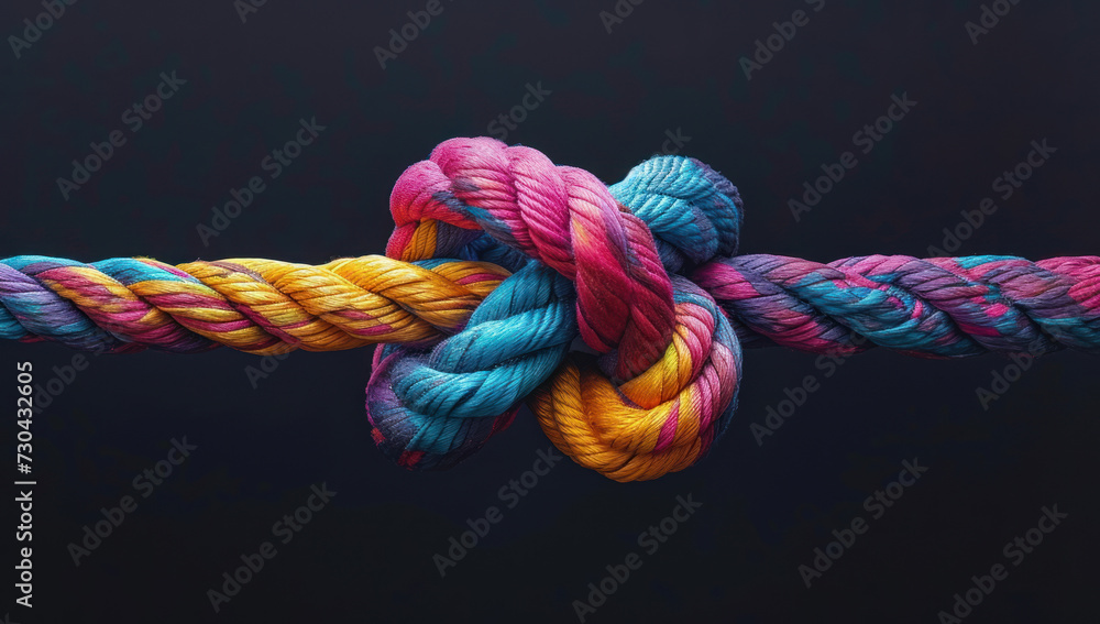 colorful knots on black background with text overlay colorful knots on black background with text overlay