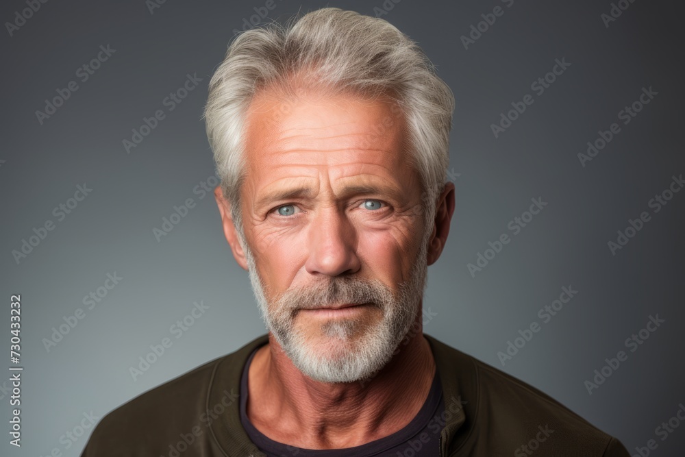 Portrait of a senior man with grey hair and beard over grey background. Portrait of a senior man with grey hair and beard over grey background.
