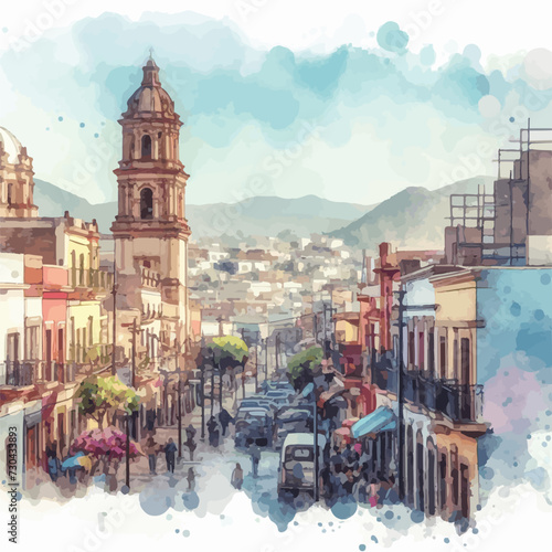 Mexican town background, made with watercolor vector style