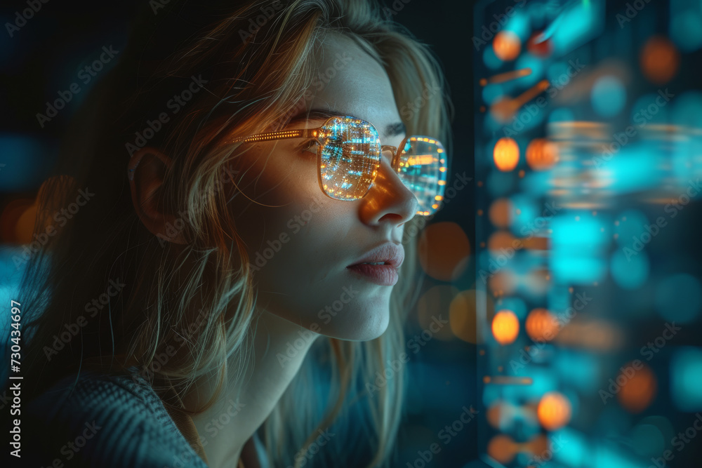 A modern businesswoman managing tasks through a digital project management tool illustrates the efficiency and organization facilitated by technology in overseeing complex business. Generative Ai. A modern businesswoman managing tasks through a digital project management tool illustrates the efficiency and organization facilitated by technology in overseeing complex business. Generative Ai.