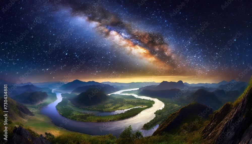 Earth sunrise. the milky way and the mountains and rivers